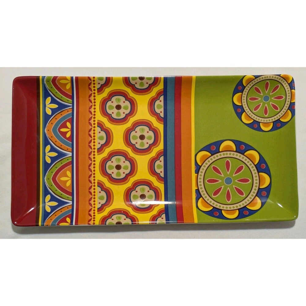 Pier 1 Mexicali 18X9.5" Ironstone Serving Platter Colorful Bohemian Discontinued